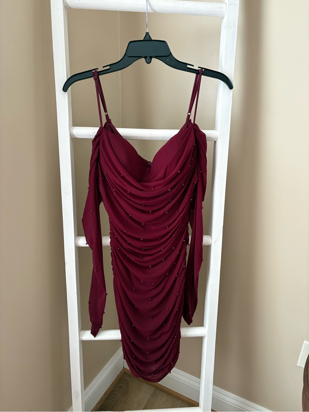 Windsor Burgundy Ruched Draped  Dress
